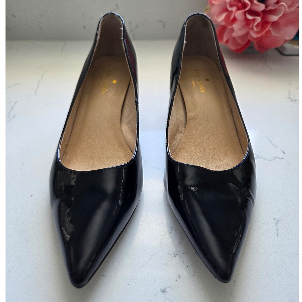 Kate Spade New York Black Patent Leather Pointed Toe Block Heel Pumps Sz 8.5 - Picture 7 of 7